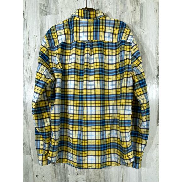 American Eagle Mens Seriously Soft Flannel Shirt Sz Large Yellow Blue Plaid READ - Picture 2 of 12